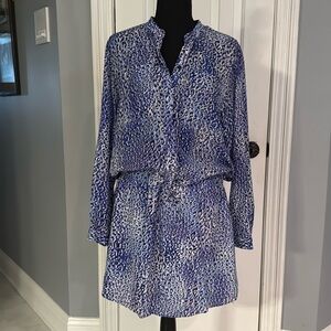 Rebecca Taylor blue pattern drawstring shirt dress